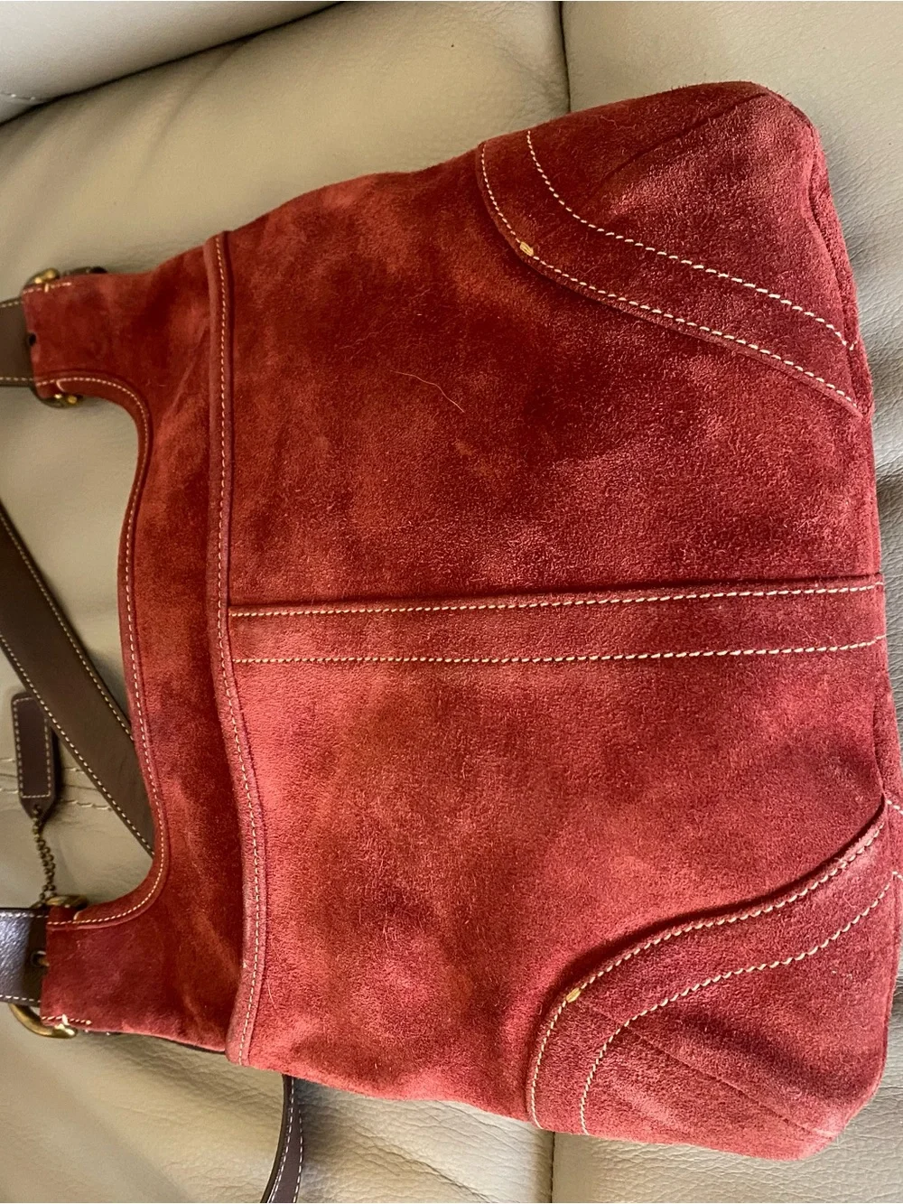 Vintage Coach Burgundy Suede Crossbody with Dark Brown Leather Straps